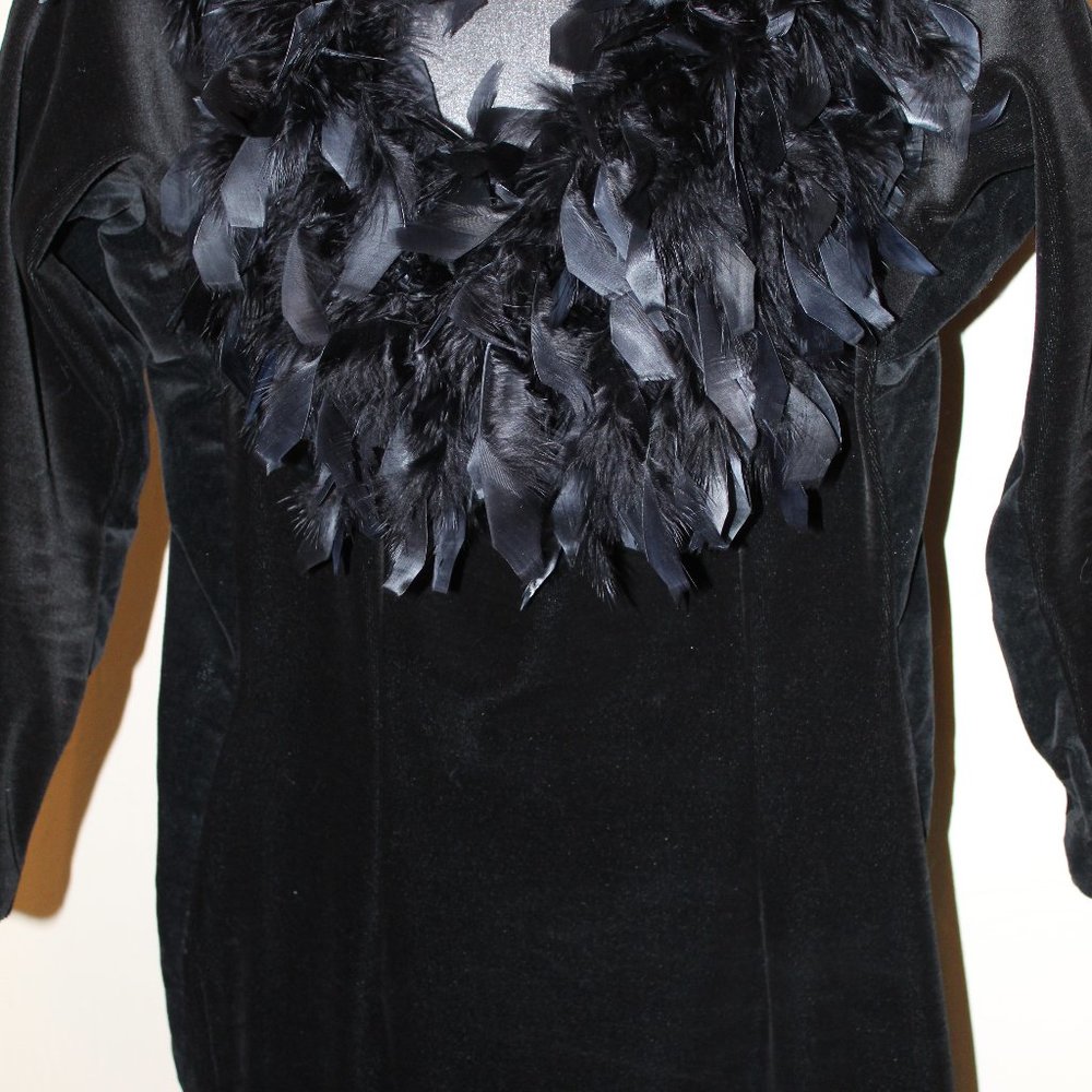 Vintage Black Velvet & Feather Boa cocktail dress